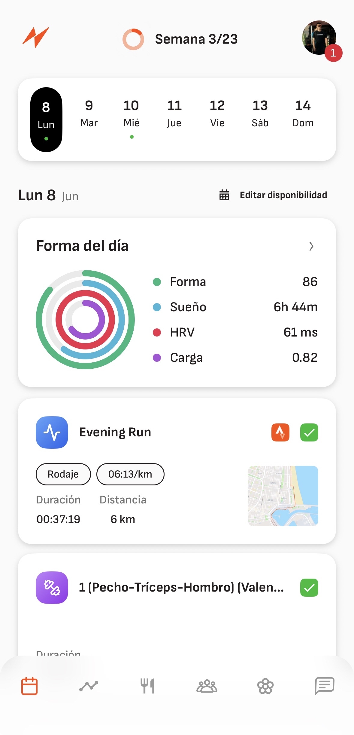 RunnerPro — Forma del día: forma, sueño, HRV, carga